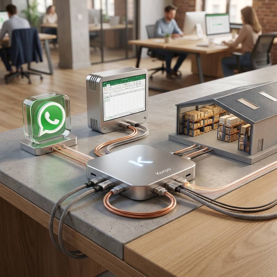 WhatsApp, planilha e estoque conectados ao núcleo central da Korpo
